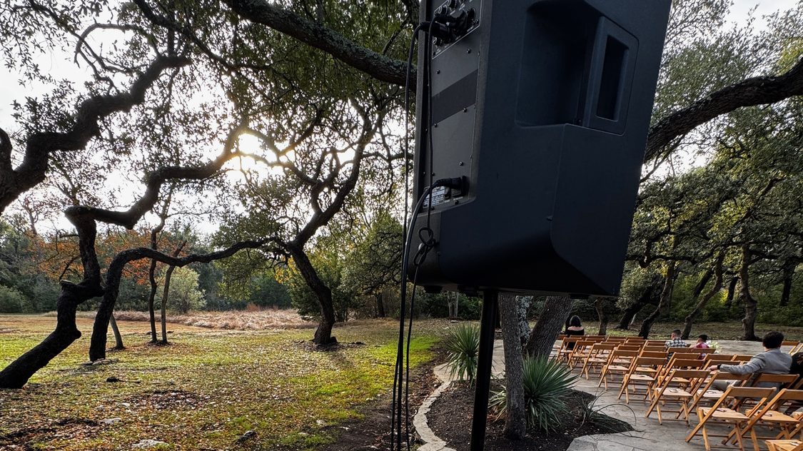 Wireless ceremony sound set up for an outdoor ceremony