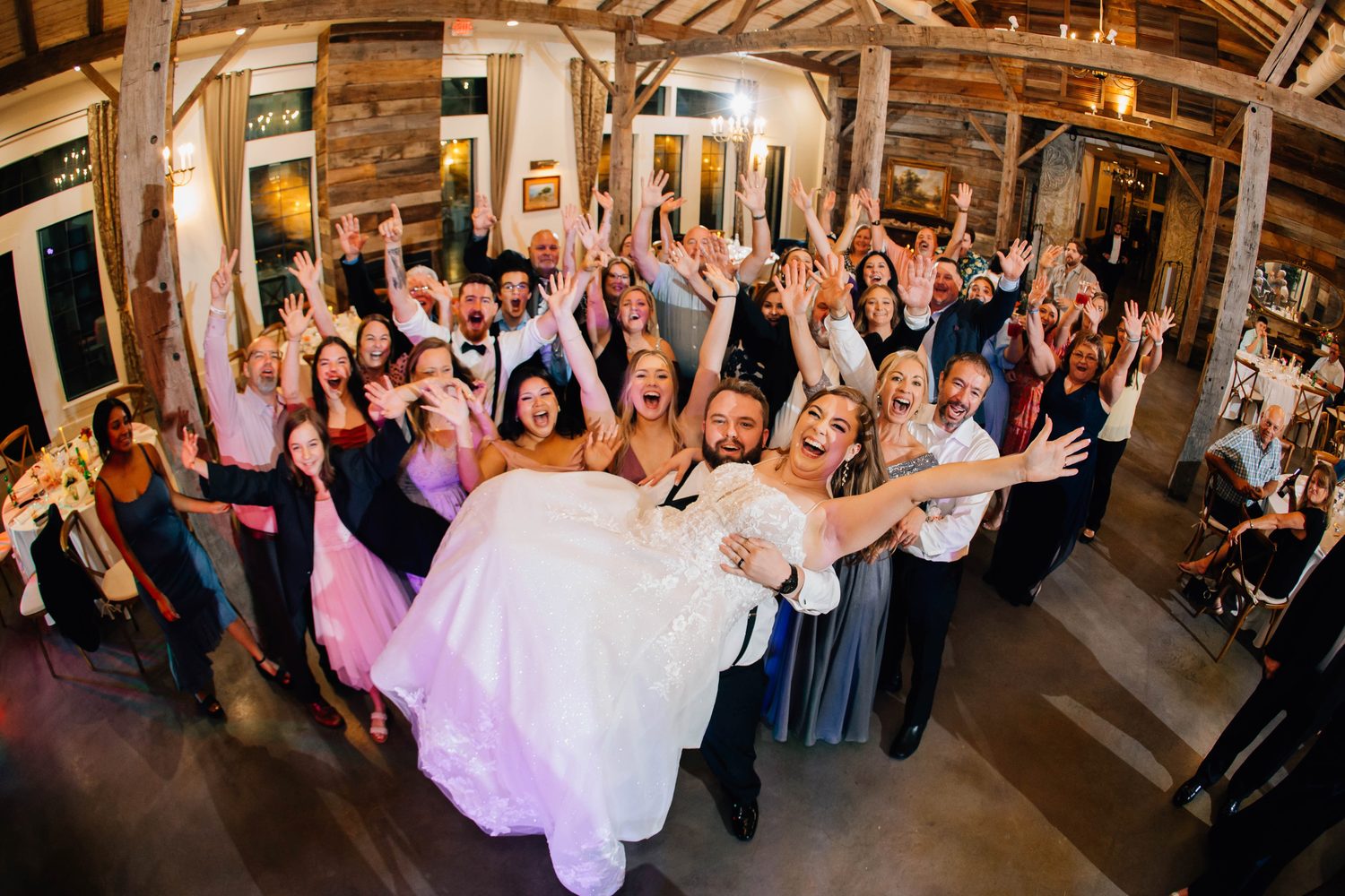 A packed dance floor at a Dynamic Celebrations wedding